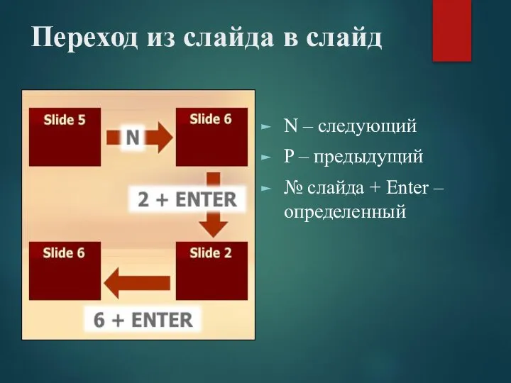 Переход из слайда в слайд N – следующий P – предыдущий