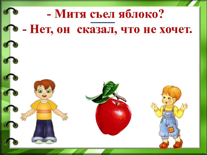 - Митя съел яблоко? - Нет, он сказал, что не хочет.