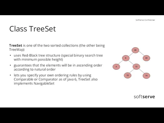 Class TreeSet TreeSet is one of the two sorted collections (the