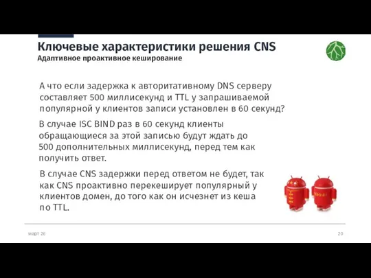 март 26 Ключевые характеристики решения CNS Адаптивное проактивное кеширование А что