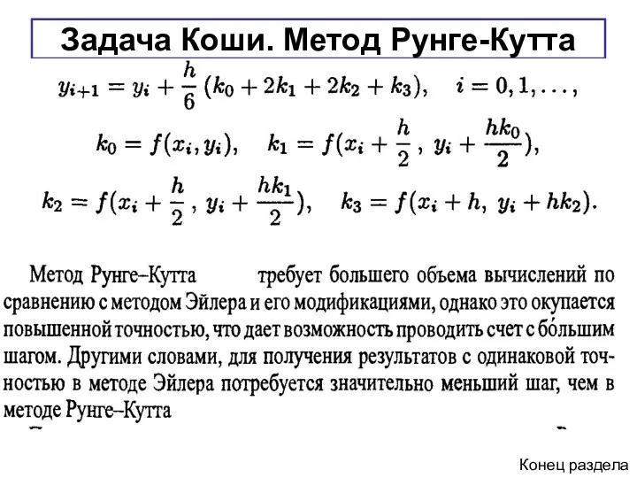 Задача Коши. Метод Рунге-Кутта Конец раздела