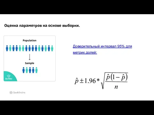 Оценка параметров на основе выборки. Доверительный интервал 95% для метрик долей: