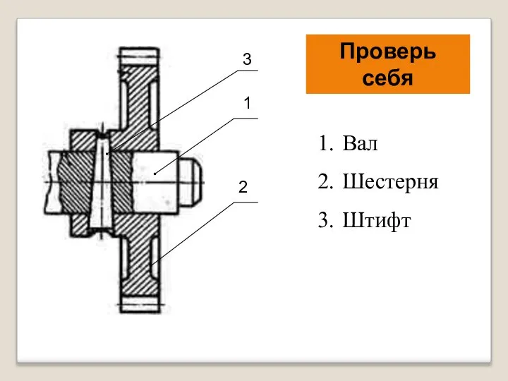 3 1 2 Вал Шестерня Штифт Проверь себя