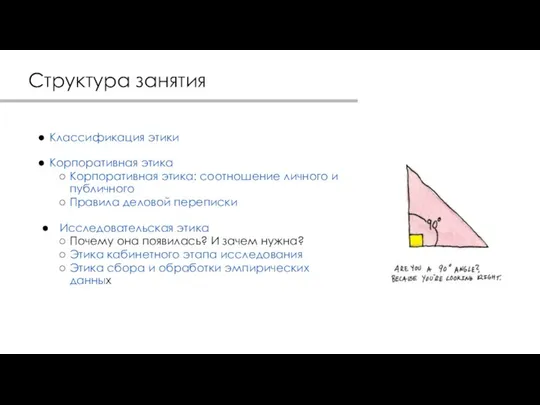 Структура занятия Классификация этики Корпоративная этика Корпоративная этика: соотношение личного и