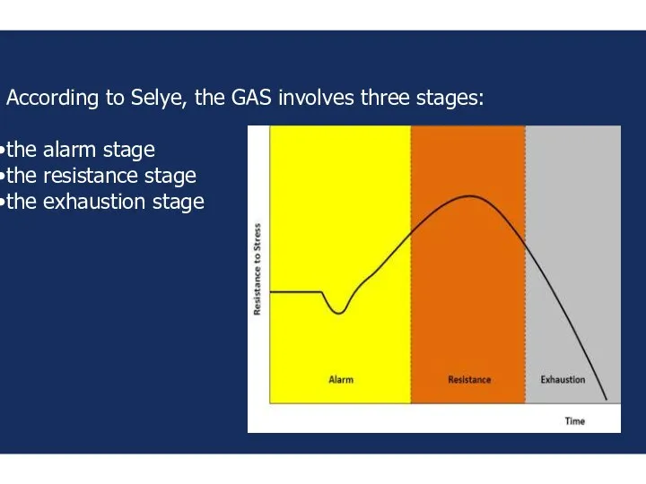 According to Selye, the GAS involves three stages: the alarm stage