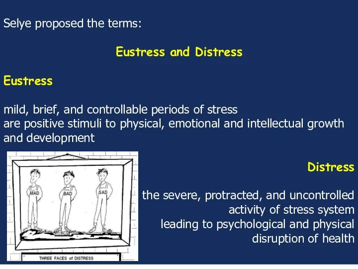 Selye proposed the terms: Eustress and Distress Eustress mild, brief, and