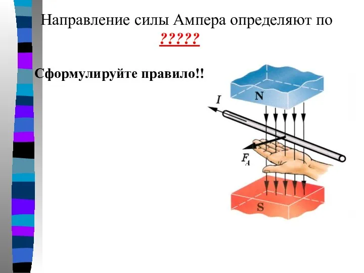 Направление силы Ампера определяют по ????? Сформулируйте правило!!!