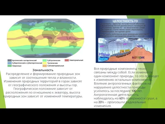 Зональность Распределение и формирование природных зон зависит от соотношения тепла и