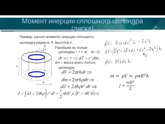 Момент инерции сплошного цилиндра (диска)