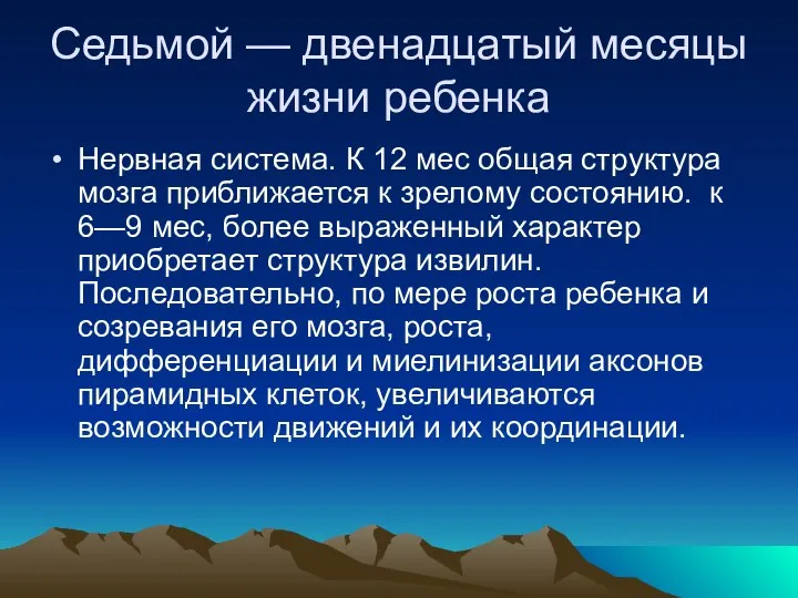 Седьмой — двенадцатый месяцы жизни ребенка Нервная система. К 12 мес