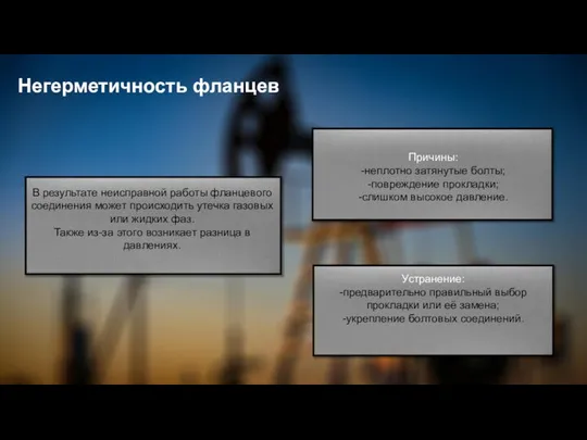 Негерметичность фланцев В результате неисправной работы фланцевого соединения может происходить утечка