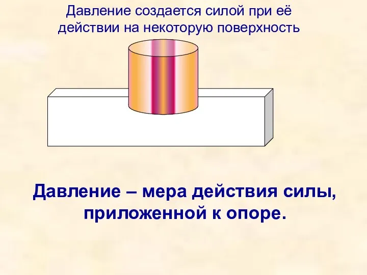 Давление – мера действия силы, приложенной к опоре. Давление создается силой