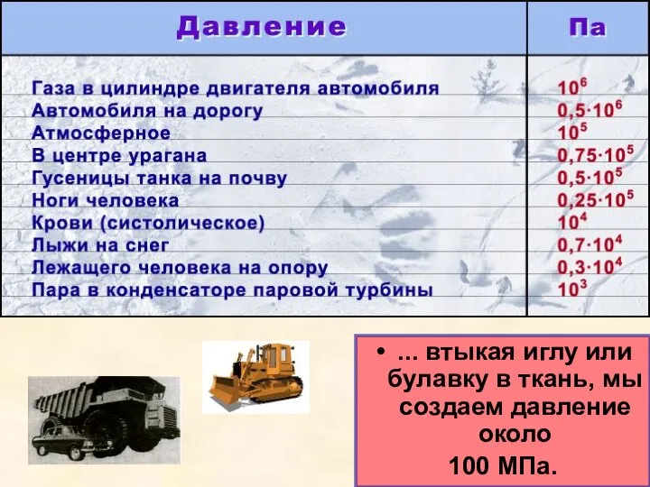 ... втыкая иглу или булавку в ткань, мы создаем давление около 100 МПа.