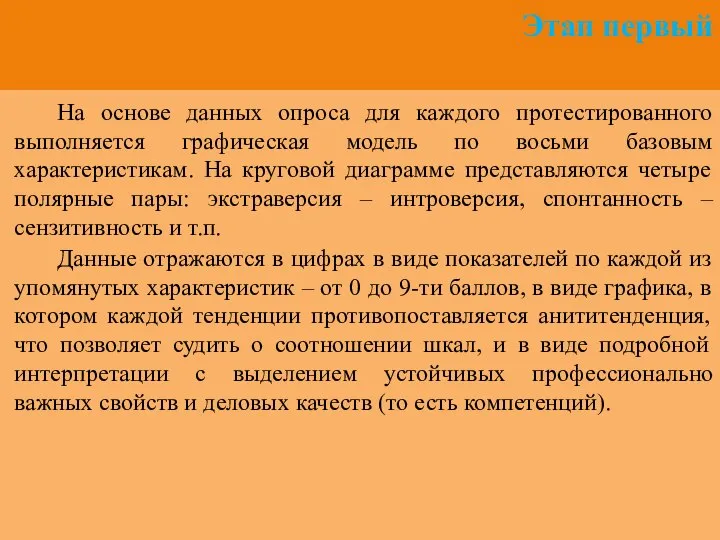 Этап первый На основе данных опроса для каждого протестированного выполняется графическая