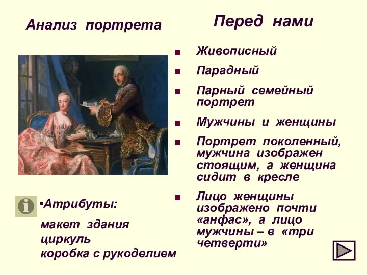 Анализ портрета Перед нами Живописный Парадный Парный семейный портрет Мужчины и