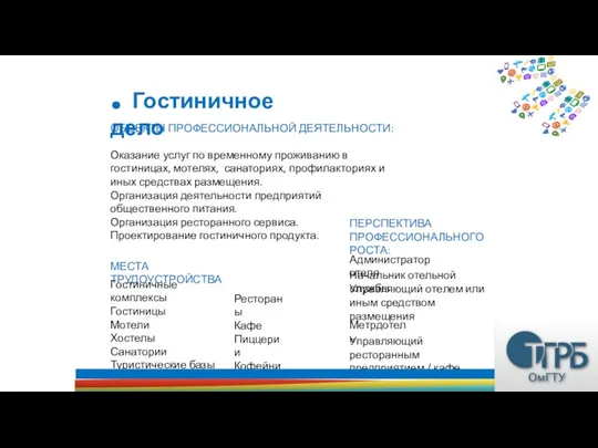 . Гостиничное дело ОБЪЕКТЫ ПРОФЕССИОНАЛЬНОЙ ДЕЯТЕЛЬНОСТИ: Оказание услуг по временному проживанию