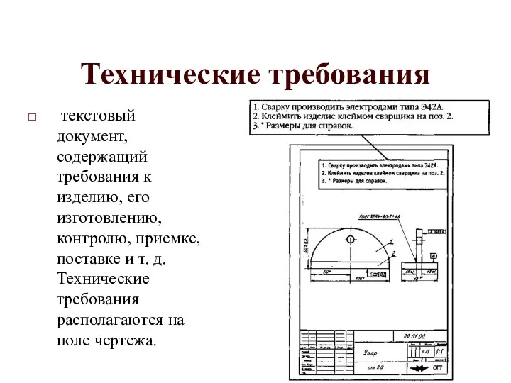 Технические требования текстовый документ, содержащий требования к изделию, его изготовлению, контролю,