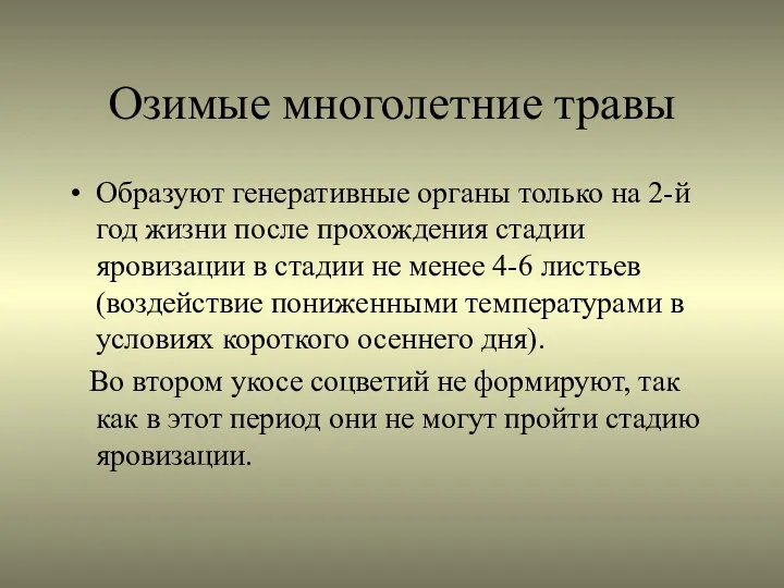 Озимые многолетние травы Образуют генеративные органы только на 2-й год жизни