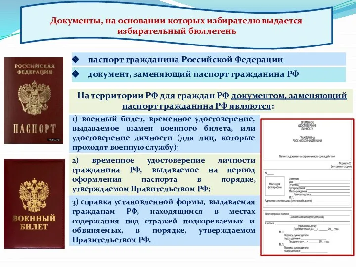 Документы, на основании которых избирателю выдается избирательный бюллетень