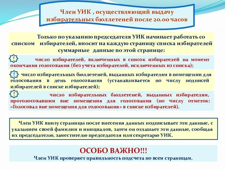 Член УИК , осуществляющий выдачу избирательных бюллетеней после 20.00 часов !