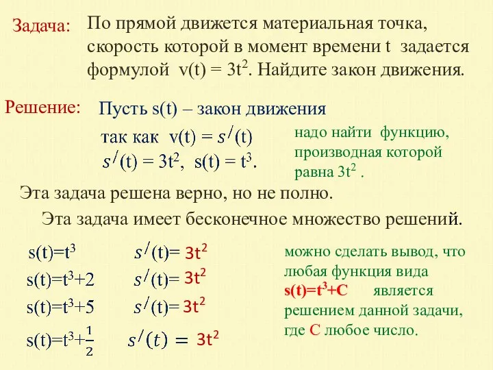 Задача: По прямой движется материальная точка, скорость которой в момент времени