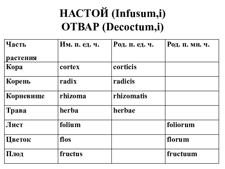 НАСТОЙ (Infusum,i) ОТВАР (Decoctum,i)