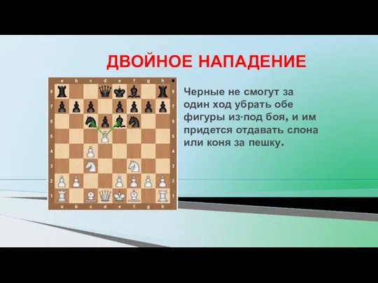 ДВОЙНОЕ НАПАДЕНИЕ Черные не смогут за один ход убрать обе фигуры