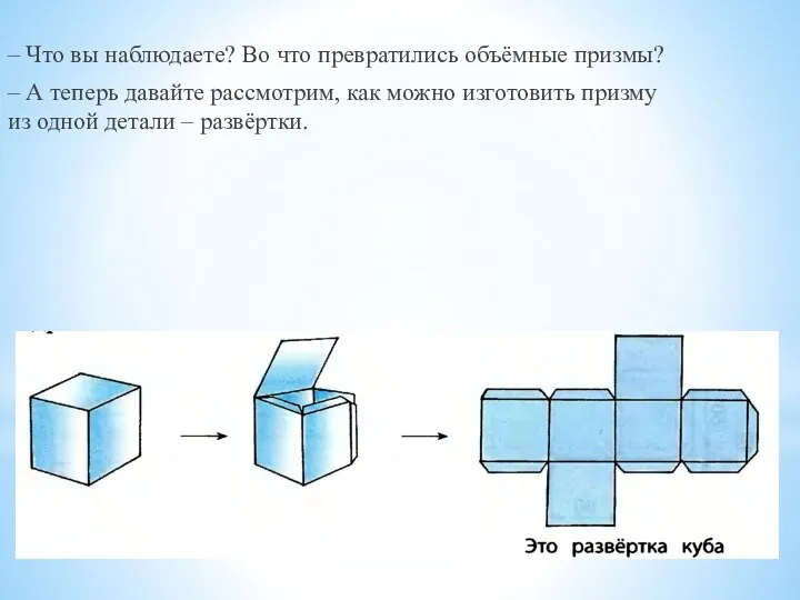 – Что вы наблюдаете? Во что превратились объёмные призмы? – А