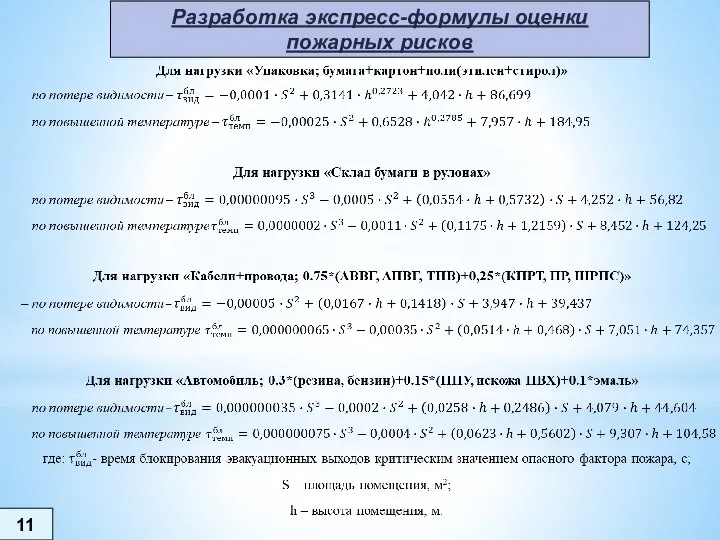 Разработка экспресс-формулы оценки пожарных рисков 11