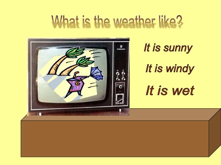 It is sunny It is windy It is wet What is the weather like?