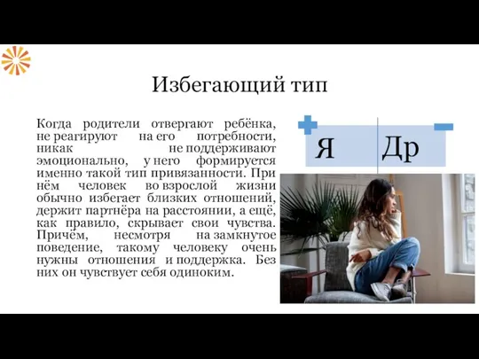 Избегающий тип Когда родители отвергают ребёнка, не реагируют на его потребности,