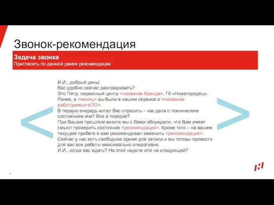 Звонок-рекомендация Задача звонка Пригласить по данной ранее рекомендации И.И., добрый день!