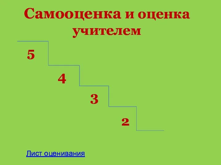 Самооценка и оценка учителем 5 4 3 2 Лист оценивания