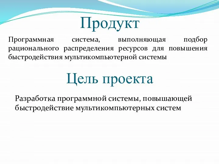 Продукт Программная система, выполняющая подбор рационального распределения ресурсов для повышения быстродействия