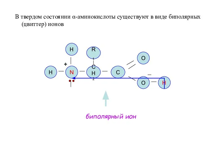 В твердом состоянии α-аминокислоты существуют в виде биполярных (цвиттер) ионов N