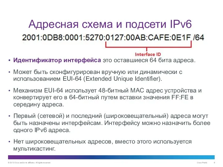 Адресная схема и подсети IPv6 Идентификатор интерфейса это оставшиеся 64 бита