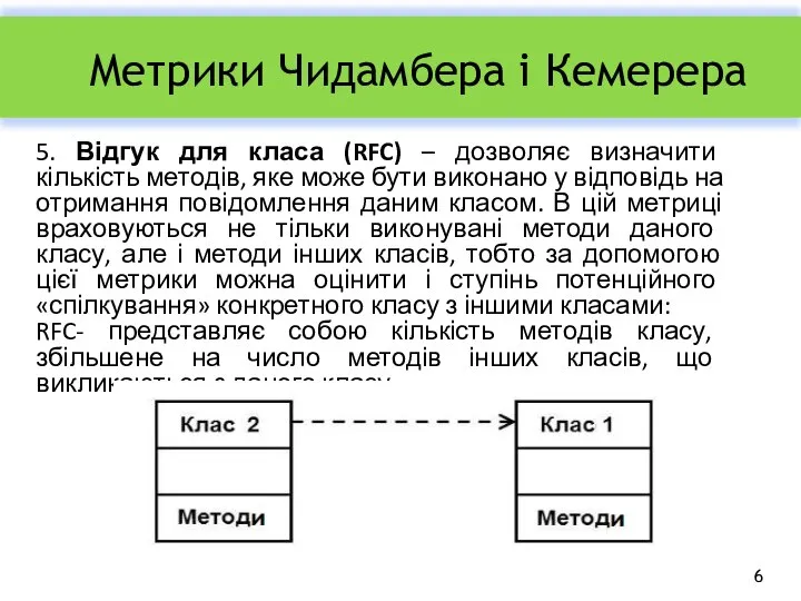 Метрики Чидамбера і Кемерера 5. Відгук для класа (RFC) – дозволяє