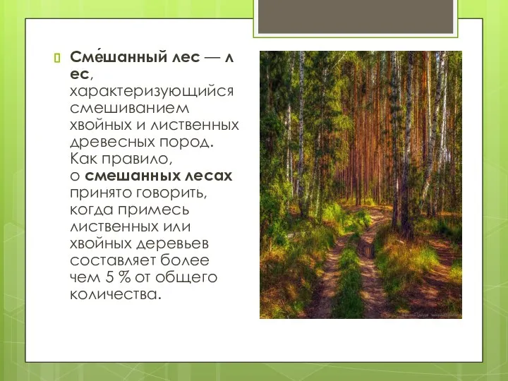 Сме́шанный лес — лес, характеризующийся смешиванием хвойных и лиственных древесных пород.