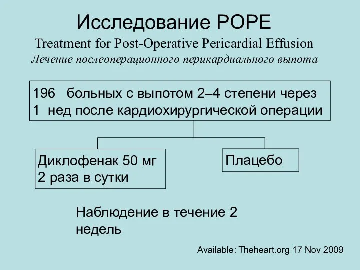 Исследование POPE Treatment for Post-Operative Pericardial Effusion Лечение послеоперационного перикардиального выпота