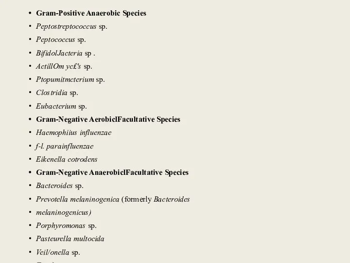 Gram-Positive Anaerobic Species Peptostreptococcus sp. Peptococcus sp. BifidolJacteria sp . ActillOm