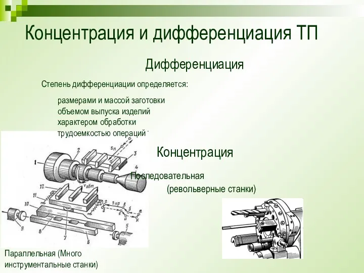 Концентрация и дифференциация ТП Дифференциация Степень дифференциации определяется: размерами и массой