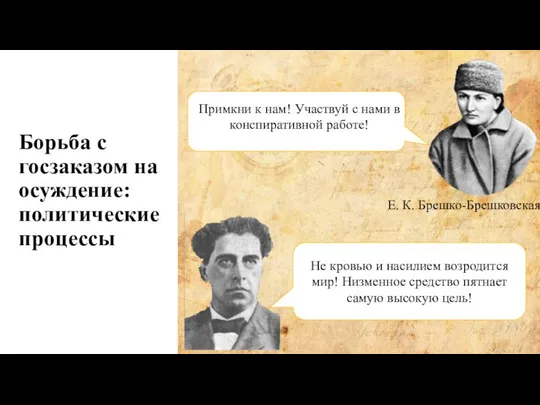 Борьба с госзаказом на осуждение: политические процессы Е. К. Брешко-Брешковская Примкни