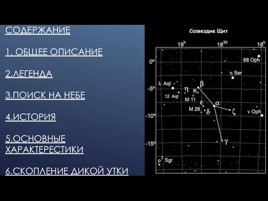 СОДЕРЖАНИЕ 1. ОБЩЕЕ ОПИСАНИЕ 2.ЛЕГЕНДА 3.ПОИСК НА НЕБЕ 4.ИСТОРИЯ 5.ОСНОВНЫЕ ХАРАКТЕРЕСТИКИ 6.СКОПЛЕНИЕ ДИКОЙ УТКИ