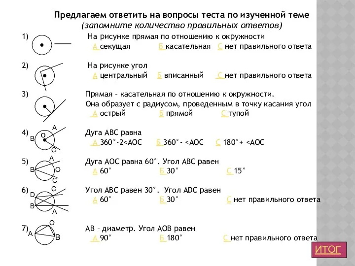 Предлагаем ответить на вопросы теста по изученной теме (запомните количество правильных