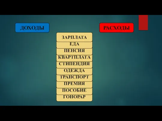 ДОХОДЫ РАСХОДЫ ГОНОРАР ПОСОБИЕ ПРЕМИЯ ТРАНСПОРТ ОДЕЖДА СТИПЕНДИЯ КВАРТПЛАТА ПЕНСИЯ ЕДА ЗАРПЛАТА