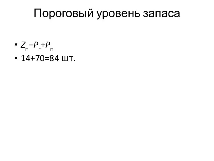 Пороговый уровень запаса Zп=Pг+Pп 14+70=84 шт.