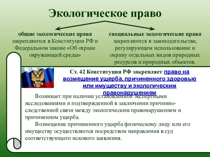 Экологическое право общие экологические права закрепляются в Конституции РФ и Федеральном