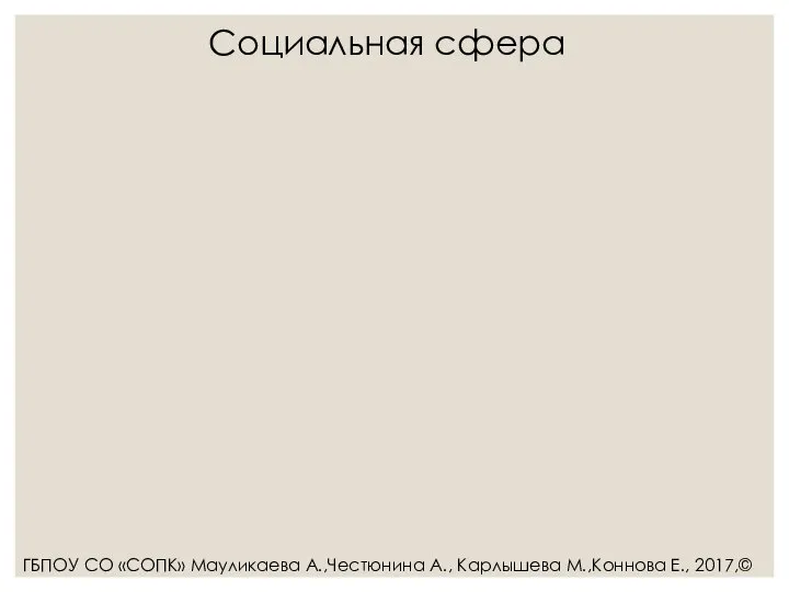 Социальная сфера ГБПОУ СО «СОПК» Мауликаева А.,Честюнина А., Карлышева М.,Коннова Е., 2017,©