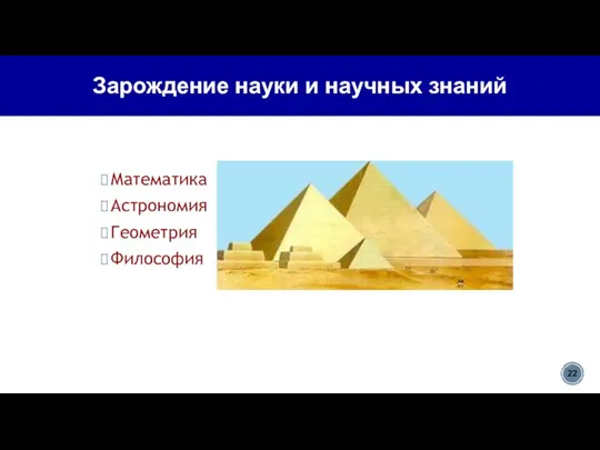 Зарождение науки и научных знаний Математика Астрономия Геометрия Философия