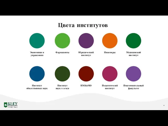 Цвета институтов Институт наук о земле ИМКиМО Педагогичесий институт Подготовительный факультет